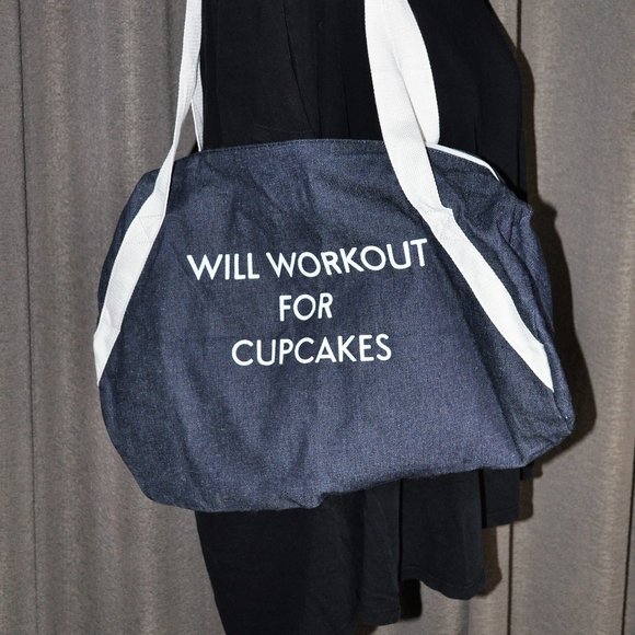 PRIVATE PARTY Handbags - NWOT Private Party "Will Workout for Cupcakes" Denim Gym Bag